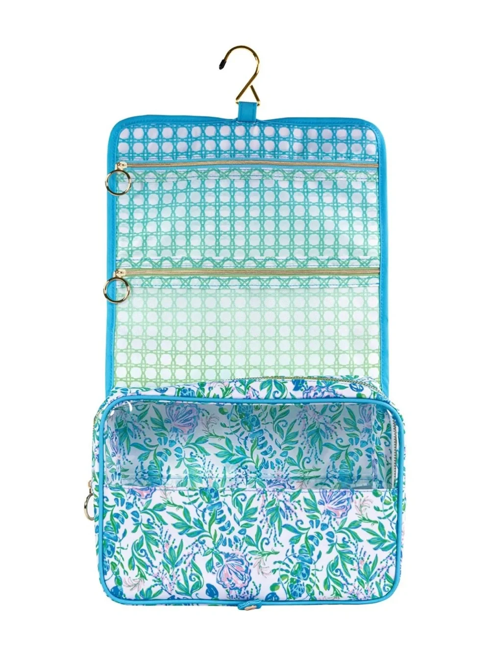 Lilly Pulitzer Blue Cosmetic Travel Bag, Top Handle, Hanging Organizer - New